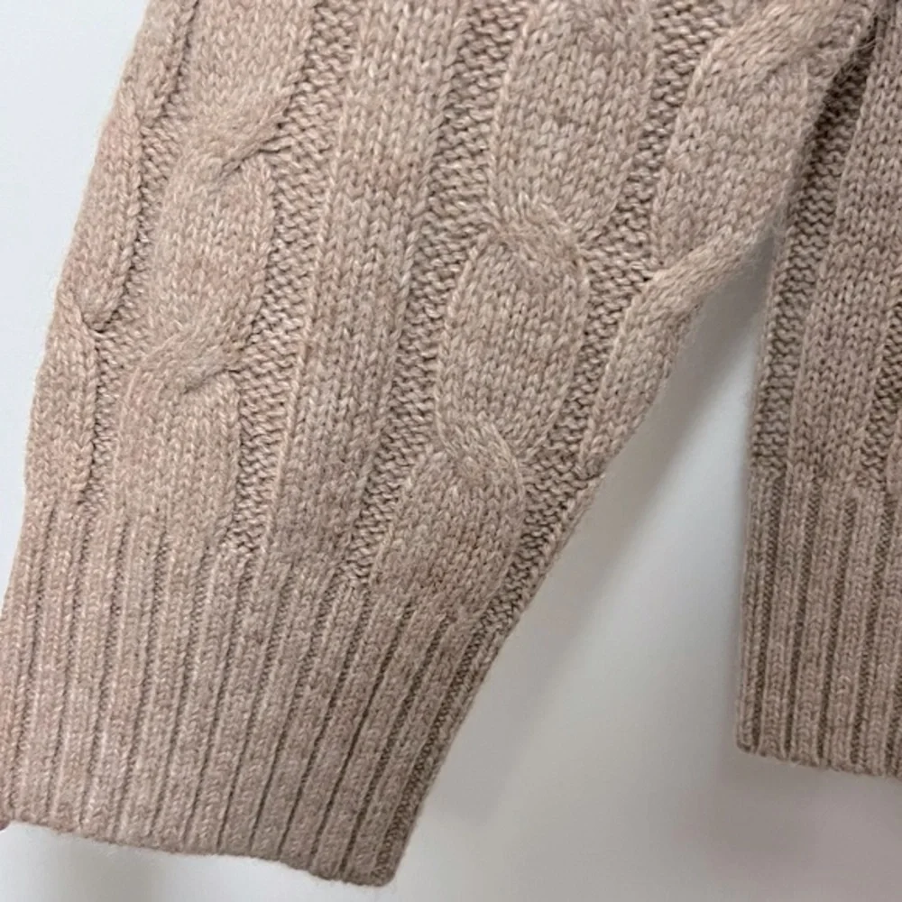 Men’s Cable Knit Sweater Wool Blend Neutral Tan